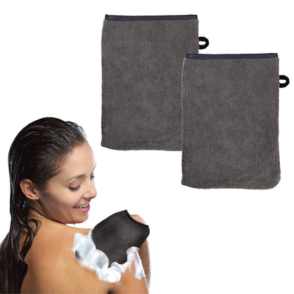 DBOO 2 Pack Microfibre Body Wash Mitts, Soft Face Cleansing Mitts, Bath SPA Terry Cloth, Reusable Makeup Remover Mitt Gloves, 15x21 cm, Grey