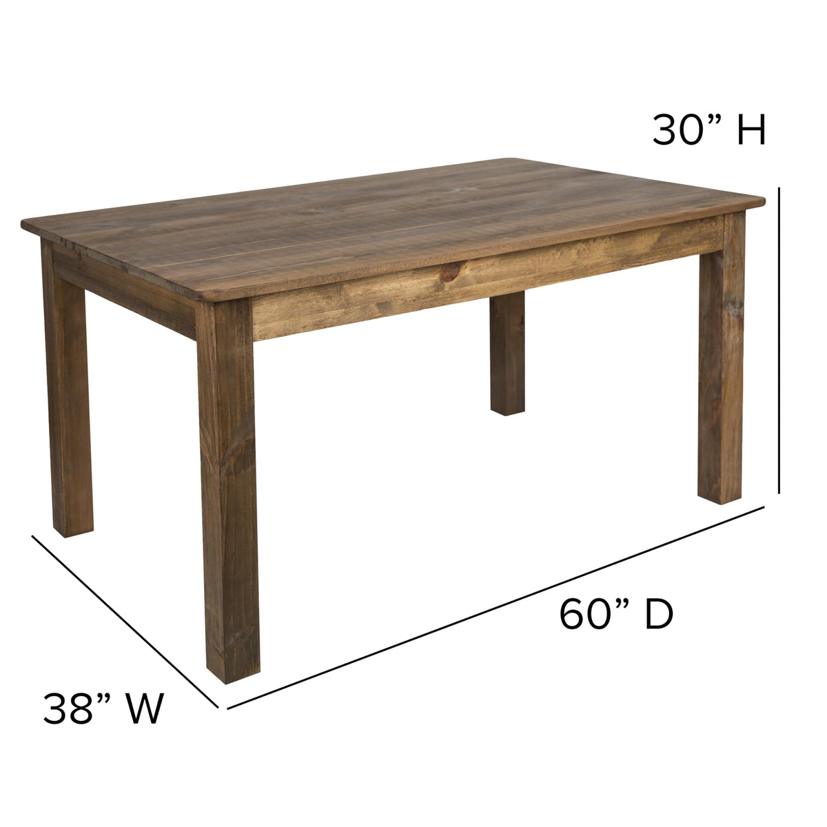 Flash Furniture HERCULES 60" x 38" Rectangular Antique Rustic Solid Pine Farm Dining Table