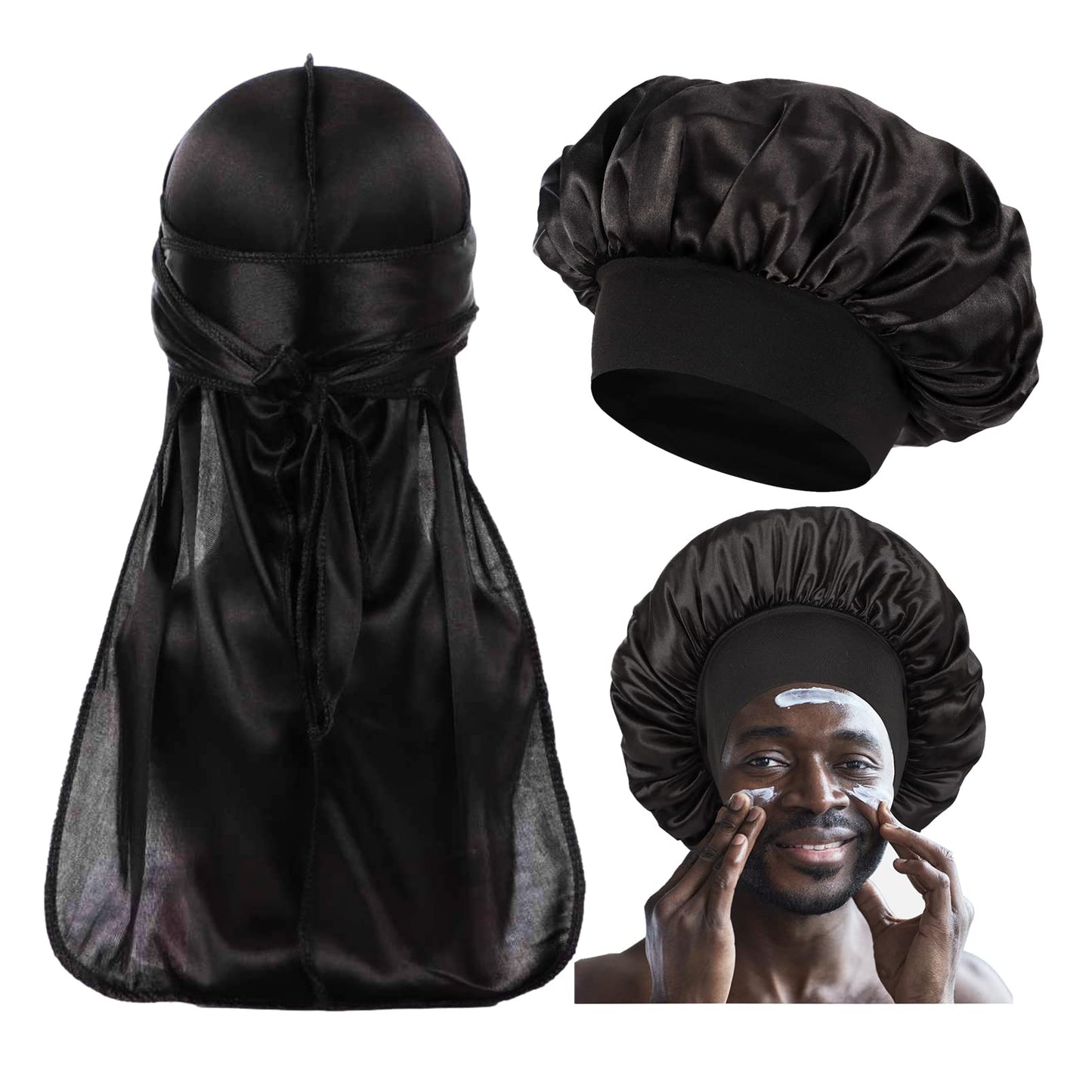 Himoswis 2 PCS Bonnet for Men,Silk Hair Bonnet for Sleeping Women,Matching Bonnets and Durag Set