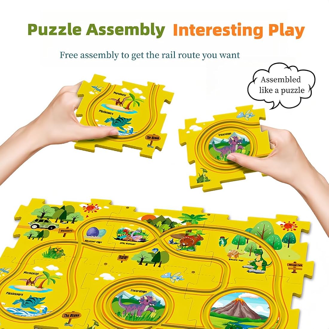 Puzzle Racer Kids Car Track Toy Car Set for Kids DIY 8PCS Puzzle Track Rail Route Educational Game Gift Toys for Children 2 3 4 5 6 Years