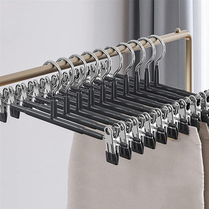 Supmaker 10 Pack Chrome Trouser Hanger,Heavy Duty Metal Pants Hangers, Skirt Hangers with Non-Slip Adjustable Clips,Space Saving Clothes Jeans
