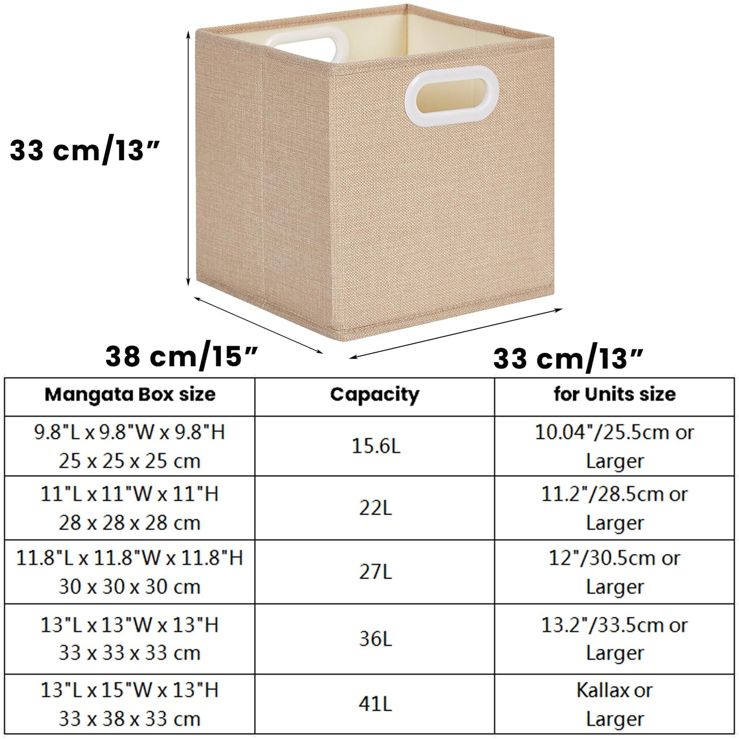 Mangata Cube Storage Boxes 33x38x33cm, Light Khaki, 3Pcs