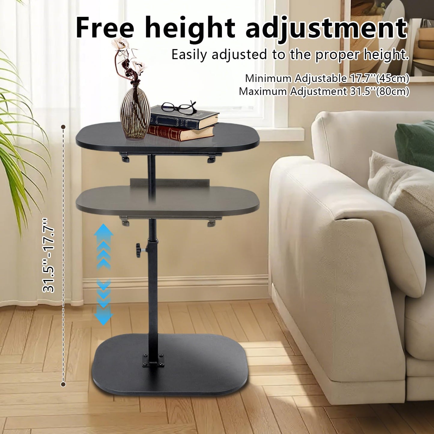 YYW Side Table TV Tray For Couch, Height Adjustable C Shaped Table