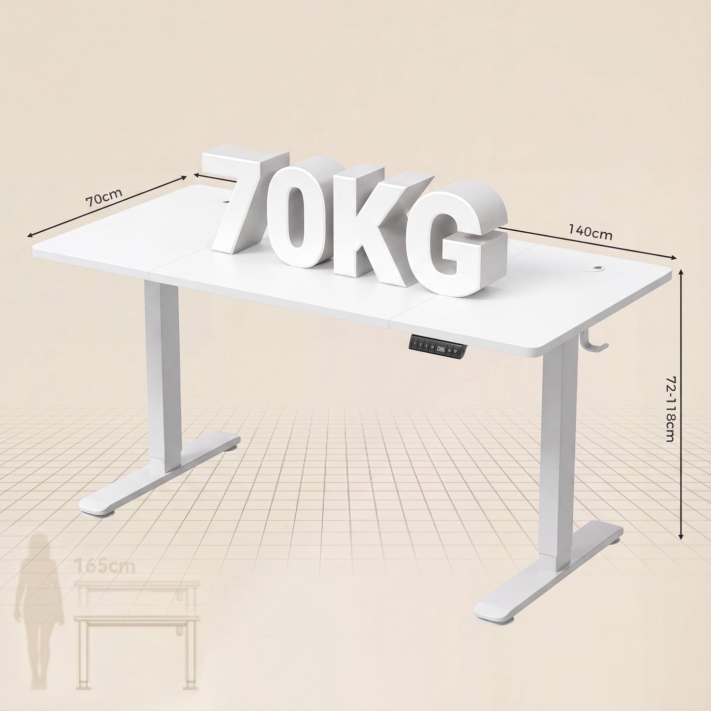 Homall Height Adjustable Electric Standing Desk 140x70cm Sit Stand Desk with USB Charging, Time Reminder, 3 Memory Settings, Wire Management Tray