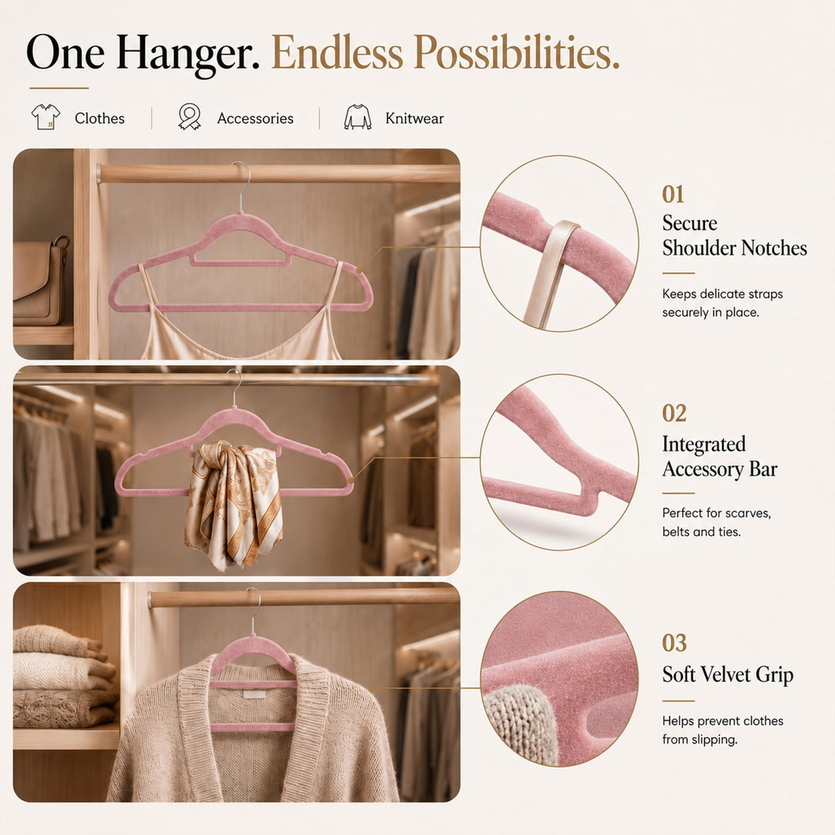 Housezy Coat Hangers, 20 Pack, Non-Slip Velvet Hangers for Clothes with Tie Bar & 360° Rotating Hook, Strong & Durable