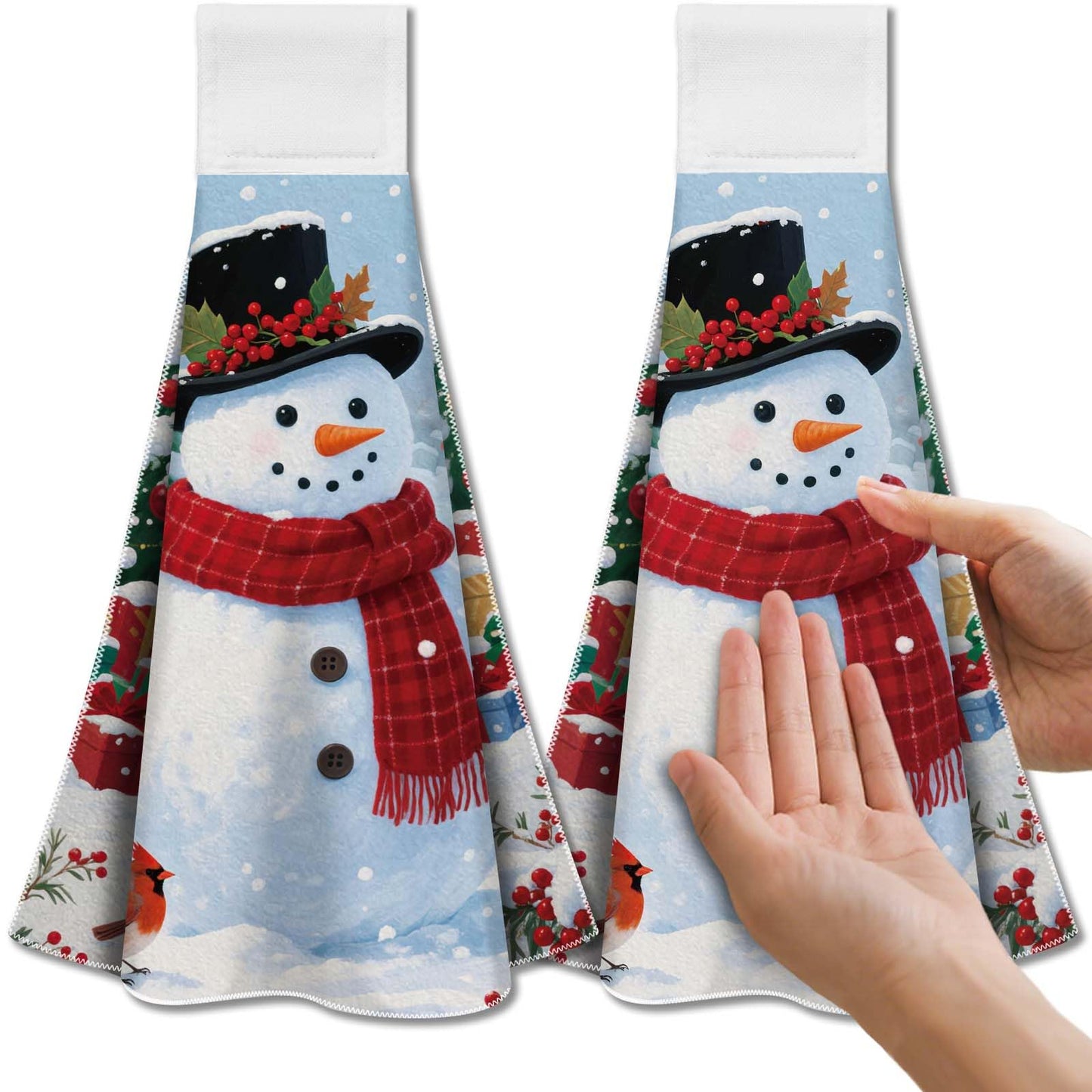 CUTHOLLOW Christmas Snowman Hanging Kitchen Towels with Loop, Set of 2 - Soft & Super Absorbent Microfiber Decorative Hanging Dish & Hand Towel, Tea,