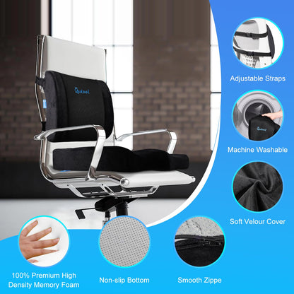 QUTOOL Seat Cushion and Lumbar Support Pillow for Office Desk Chair Back Support Chair Cushion Seat Cushion & Back Pillow for Sitting lumbar support