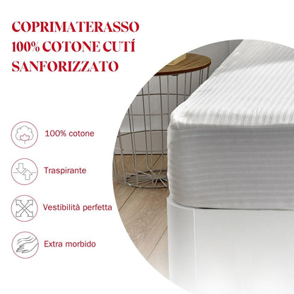 Pikolin Home – Ticking Mattress Protector, 100% Cotton, white, Lit 105-105 x 190/200 cm