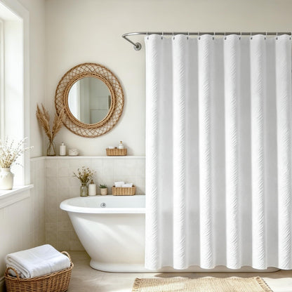 Extra Wide White Shower Curtain 300x200cm for Large Bathroom - Heavy Fabric Marble Pattern Shower Curtains with Hooks & Weighted Hem