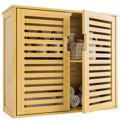 HITNET Bathroom Wall Cabinet, Medicine Cabinet Over the Toilet, Bamboo Hanging Storage Organizer with 2 Doors and Adjustable Shelf for Kitchen