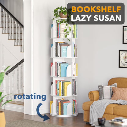 SpaceAid 5-Tier Rotating Shelf Tower, Rotating Lazy Susan Bookcase, 360° Round Storage Rack, Vertical Rotation, Spiral Corner Organizer, White
