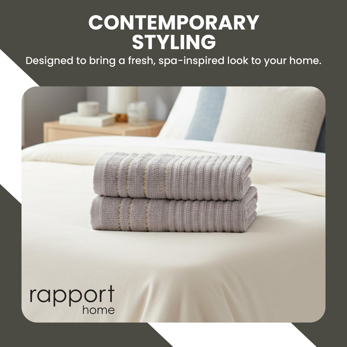 Rapport Home Linear Bath Sheets 2 Pack | Dove Grey | 90x140cm | Luxurious 500GSM 100% Cotton | Oeko-Tex Certified Absorbent & Soft Bathroom Towels