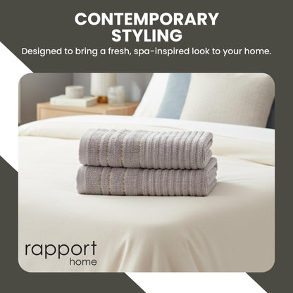 Rapport Home Linear Bath Sheets 2 Pack | Dove Grey | 90x140cm | Luxurious 500GSM 100% Cotton | Oeko-Tex Certified Absorbent & Soft Bathroom Towels