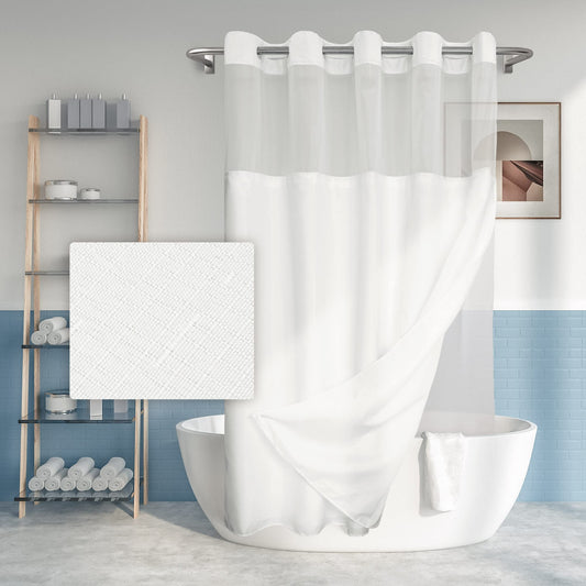 River Dream Long Shower Curtain Hookless Textured with PEVA Liner 71" x 80" Hotel Style with Sheer Window, Fabric Curtain and Waterproof Lining,