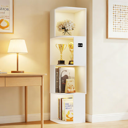55.1 " Corner Wood Bookcase with Body Sensor LED for Home Office,White
