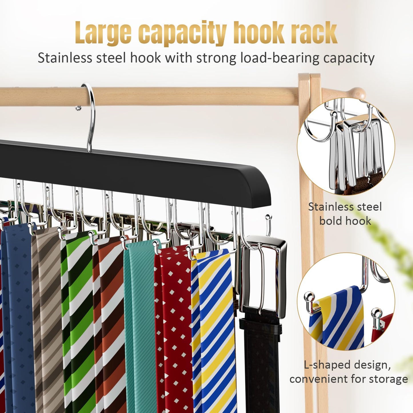 Belt Tie HANGER 20 Hooks 2 in 1 Hanger for Closet Max 30 Belts with 30 Ties Capacity