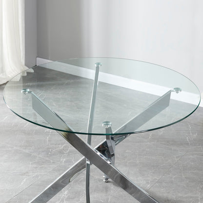 Panana Black Glass Dining Table With Metal Legs Modern Kitchen Tables (Clear Round, 100cm Round)