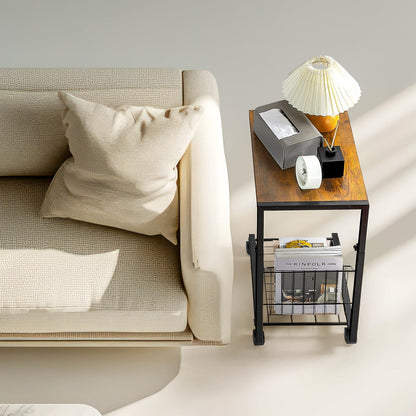 C Shaped Side Table Brown Adjustable C Table End Table With 2-Tier Shelf