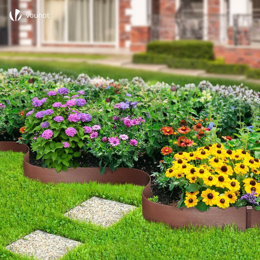 VOUNOT PE Garden Edging 20 Metres with 12 Anchor Pegs Flexible Lawn Edging Natural Look Height 13 cm Thickness 4 mm Brown