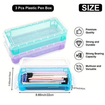 DARUITE Pencil Box, 3 Pack Pen Storage Organiser with Snap Tight Lid