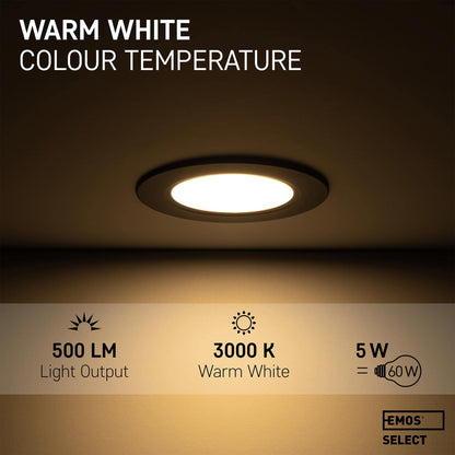 EMOS LED Downlights for Ceiling, 5W/500 Lumens, Warm White 3000K | IP54 Waterproof LED Spot Lights for Bathroom etc. | Set of 12 Recessed LED Ceiling