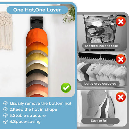Houbobo 2 Pack Hat Organizer for Baseball Caps, Strong Adhesive Hat Rack for Wall, Hat Rack for Wall with Strong Adhesive Hold up to 20 Hats