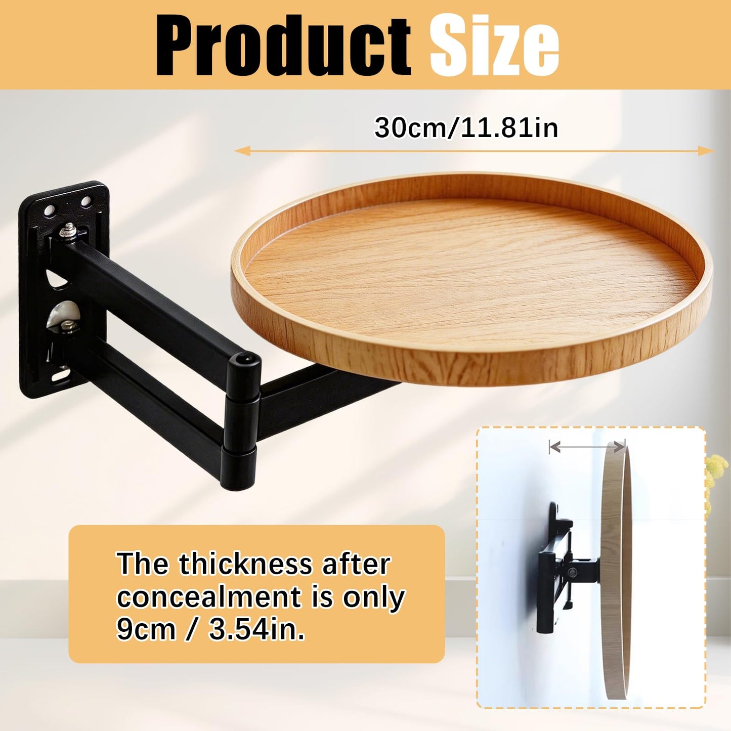 Ysislybin Wall Mounted Folding Table, Bedside Folding Coffee Table, 180° Rotating Floating Shelf Foldable Space-Saving Desk