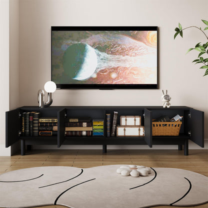 Ball & Cast TV Stand Cabinet, Black TV Unit Storage Cabinet with 4 Doors, Curved, Wave-Shaped Doors Design, Stabilizing Legs, 169 x 34 x 45.5 cm