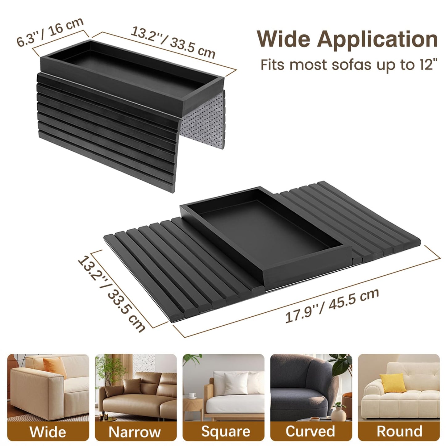 Kssiaz Bamboo Sofa Arm Tray, Foldable Couch Tray Table, Anti-Slip Armrest Organizer, Black