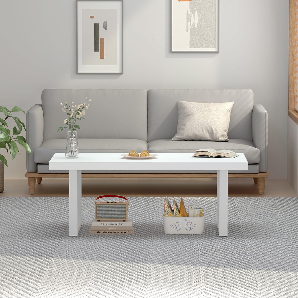 IBF Coffee Table Living Room Wooden Center Coffee Tables 100cm White Oak