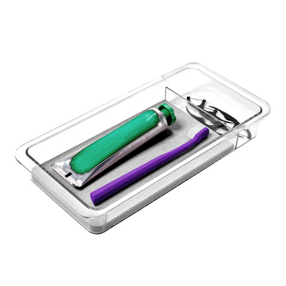 madesmart Dental Tray Drawer Organizer with Drying Stone, Clear Plastic Drawer Organizer for Toothbrush, Dental Floss, Water Flossers, Toothpaste