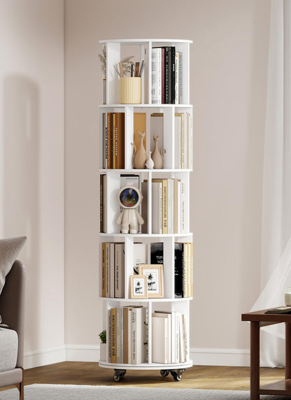 yeshine White Rotating Bookshelf Kids 5-Tier Spinning Bookcase