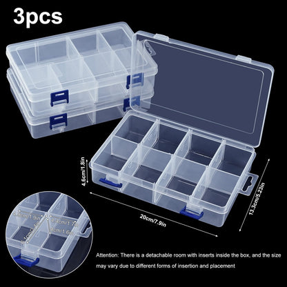 3Pcs Clear Craft Storage Boxes, Adjustable Dividers 8 Grids Plastic Tiered Organiser Diamond Embroidery Box
