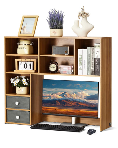 VEVOR Desktop Bookshelf, 3-Tier Wood Desktop Storage Organizer, 37" x 10" x 31.1" Office Storage Rack Wood Display Shelf