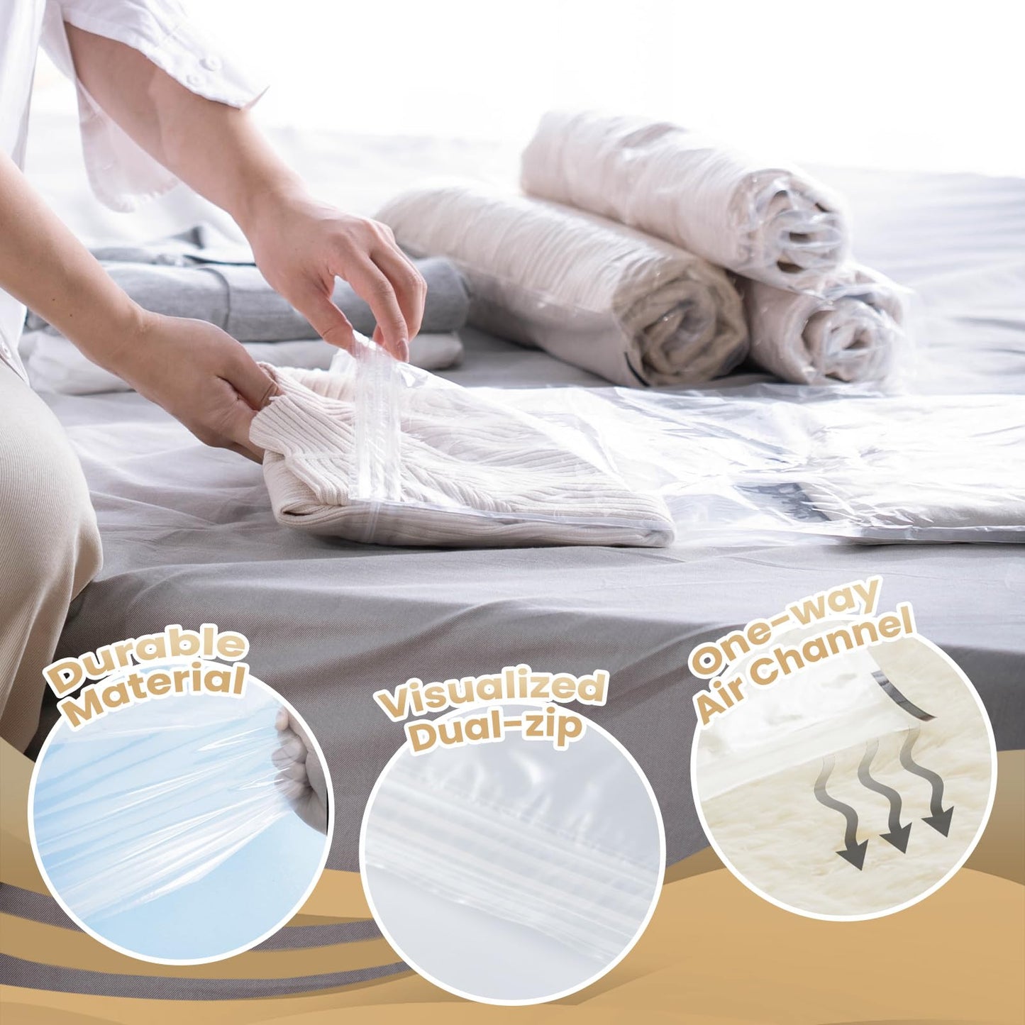 TAILI Small Vacuum Bags for Clothes Travel Vacuum Storage Bags 10 Pack (40 X 60CM) Reusable Saves 80% of Storage Space Saver for Clothes, Bedding