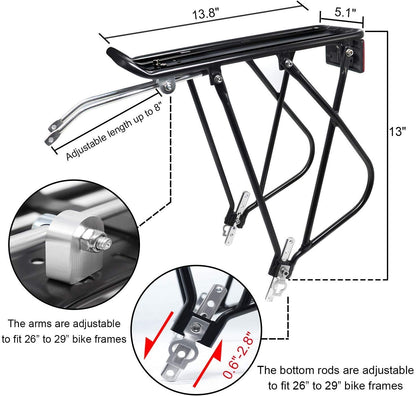 Bike Cargo Rack Bungee Cargo Net & Reflective Logo Universal Adjustable Bicycle Rear Luggage Touring Carrier Racks 25kg Capacity Mountain Road Bike