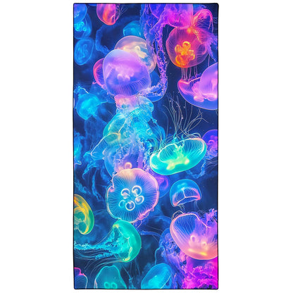 Violetpos Neon Jellyfish Group Beach Towel, Extra Large 180x90 cm 250GSM Microfibre, Sand Free Quick Dry