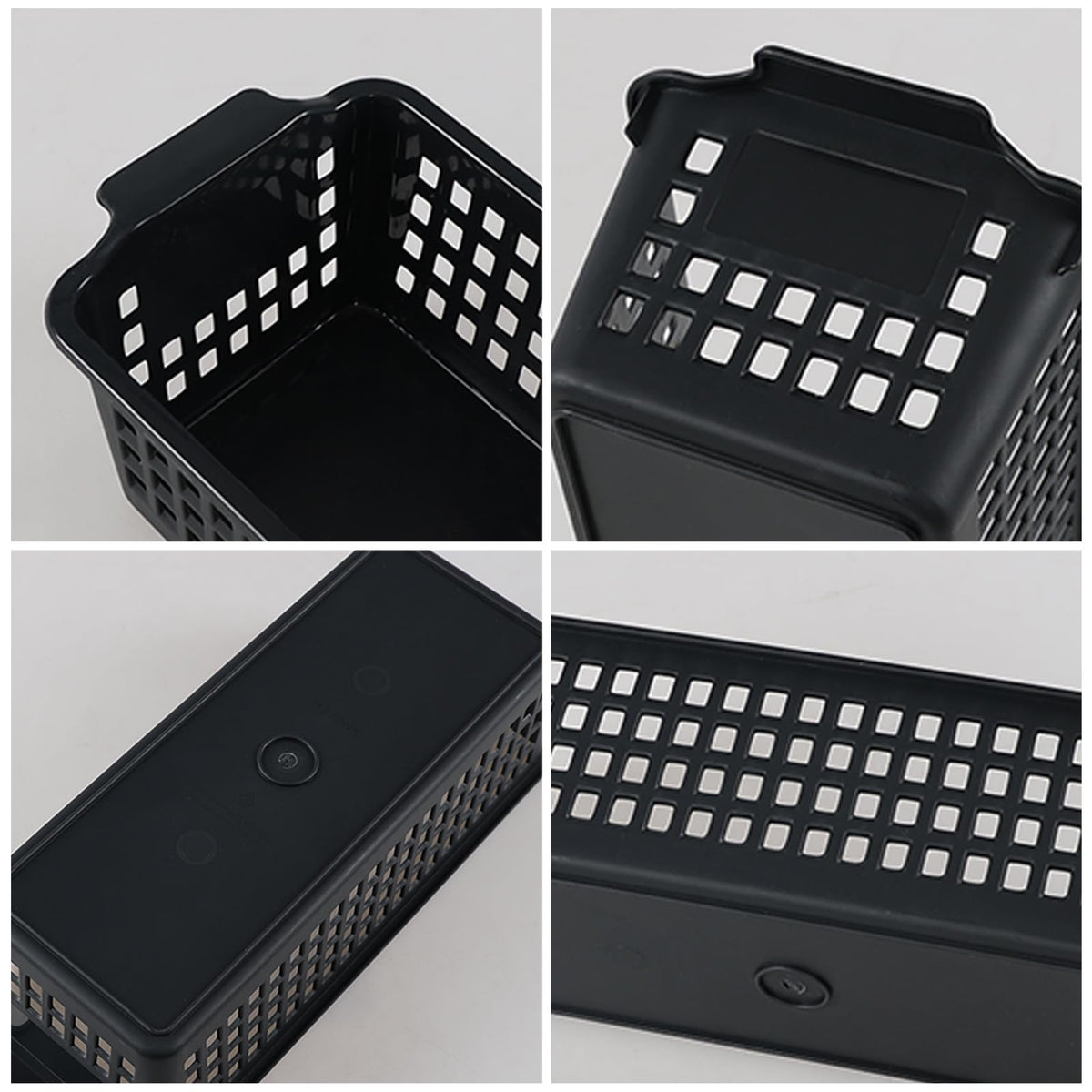 Ysmiltion 6-Pack Slim Plastic Storage Baskets, Small Cupboard Basket, Black