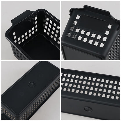 Ysmiltion 6-Pack Slim Plastic Storage Baskets, Small Cupboard Basket, Black