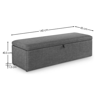 Julian Bowen Sorrento Storage Ottoman, Upholstered Grey - H41 x W140cm
