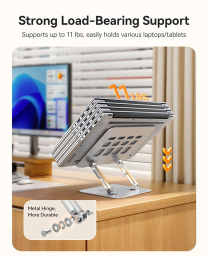 ORICO Ergonomic Laptop Stand for Desk, Height Adjustable Aluminum Alloy Laptop Riser, Foldable Computer Holder Compatible with MacBook, Dell XPS
