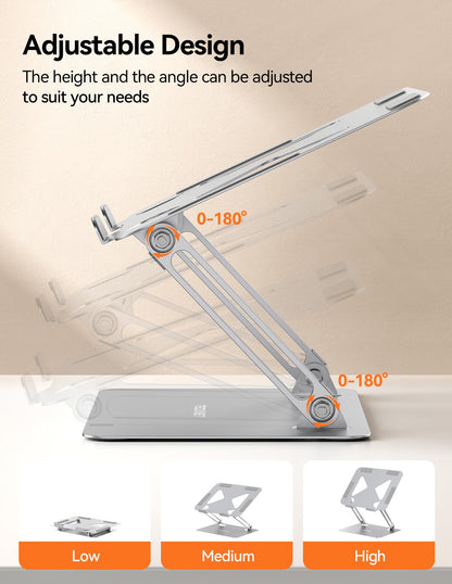 TECKNET Laptop Stand for Desk, Ergonomic Foldable Laptop Riser, Silver