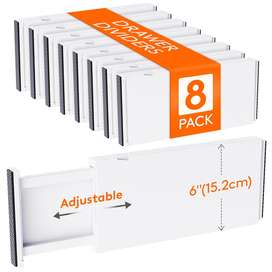 Lifewit 8 Pack Drawer Dividers Plastic 6" High, 13.5-22" Adjustable Drawer Organisers for Clothes, Expandable Dresser Separators in