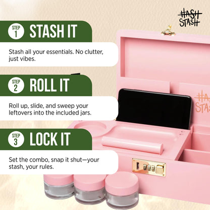 The OG Storage Box - Large Bamboo Box with Combination Lock, Magnetic Lid, Organizer Tray, Tube, Brush and 3 Smell-Proof Jars