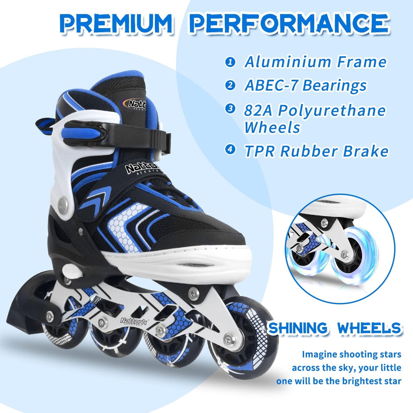 Boy Roller Skates with Full Light up Wheels, Adjustable Kids Roller Skates, Beginner Inline Skates for Boys Youth, Blue Ages 6-12