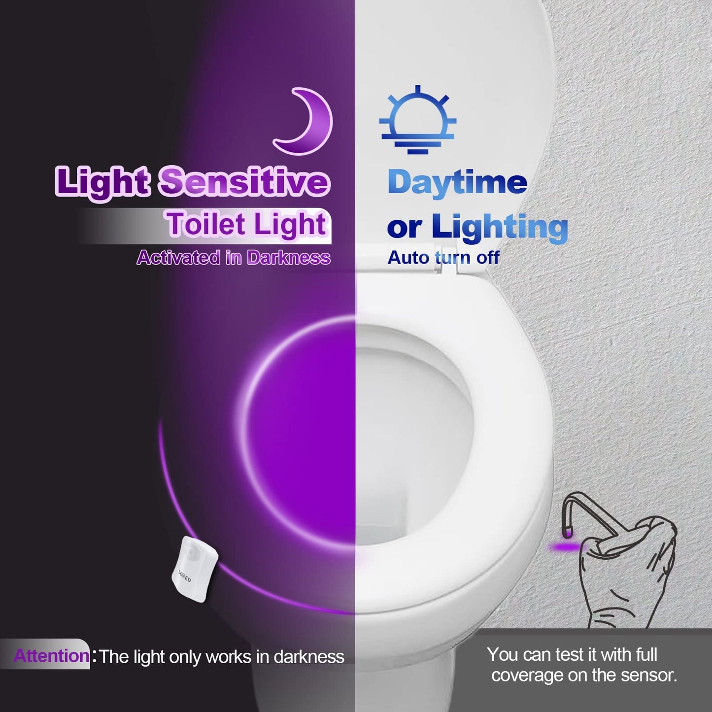 LAVAED Motion Sensor Toilet Night Light,8 Colors Changing Body Motion Sensor Toilet Bowl Seat Lamp for Bathroom (1 Pack)