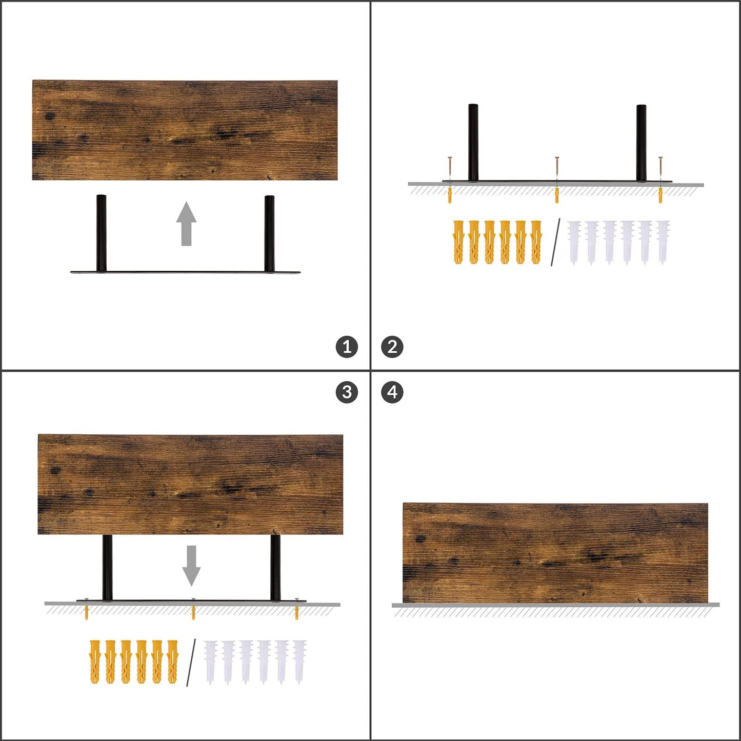 HOOBRO Floating Shelves, Wall Shelves Set of 2, Wall Mounted Shelves, 60cm, Wall Display Racks, Decorative Hanging Shelf, Wooden Shelves, for