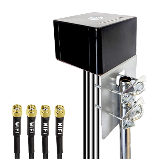 Maswell 4X4 MIMO WiFi Antenna Outdoor, 2.1-7.2GHz Omni External Aerial, WiFi 6E/7 Bluetooth IoT ZigBee WiMax, 4X 2M LMR195 Equivalent Cable with