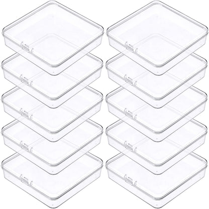 Prmape Pack of 10 Storage Boxes with Lid, Large, 10.5 x 10.5 x 1.8 cm, Rectangular Empty Mini Storage Box
