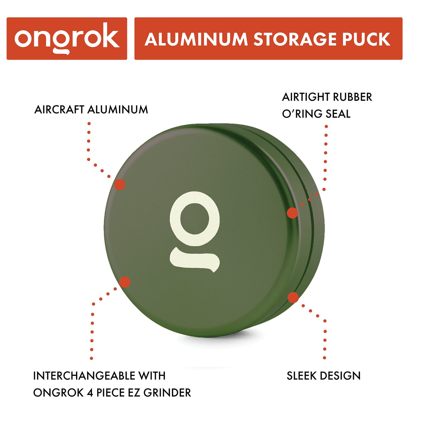 ONGROK Storage Puck - Green | Perfect Size Case to Store in Your Pocket | Aluminum Constrution, Airtight, Preserves Moisture Profile and Aroma